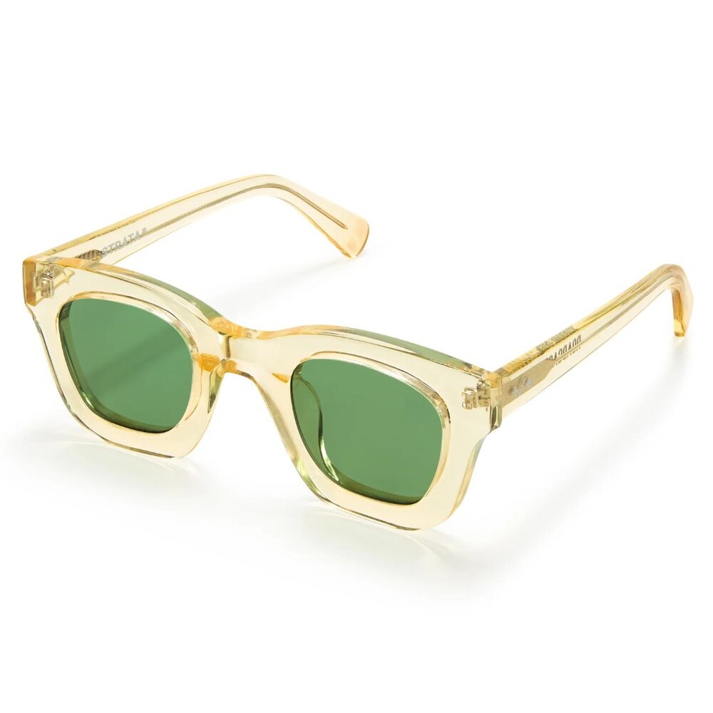 STRATA Roadcase Sunglasses; Champagne Italian Acetate, Coke Bottle Green Lenses